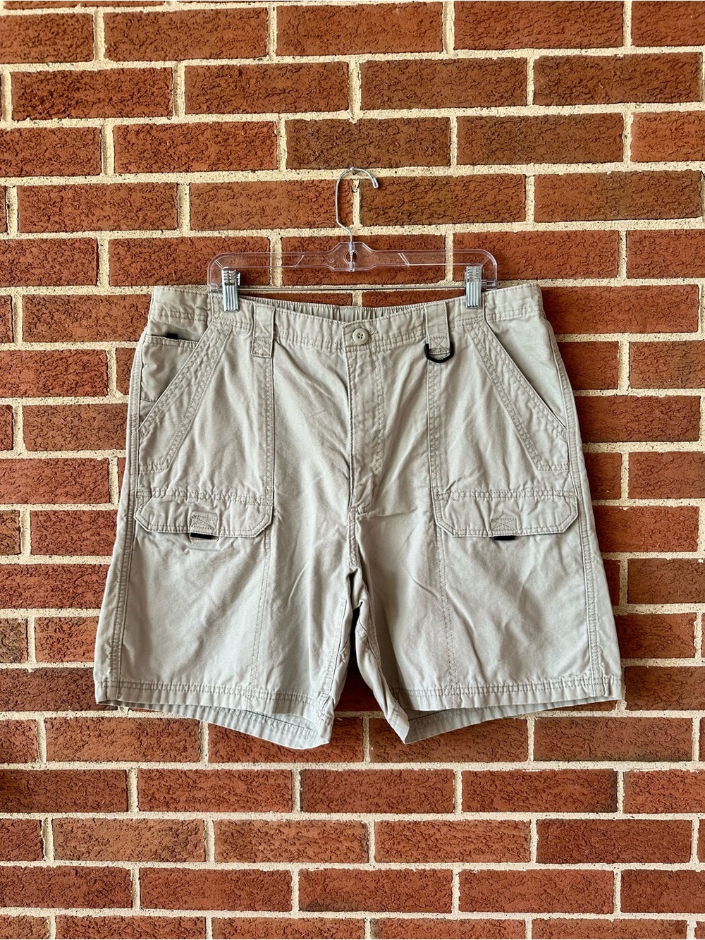 Vintage Men's Beige Safari Shorts Cotton Canvas Cargo Pockets, 38